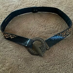 Chicos genuine brown leather and leopard print belt